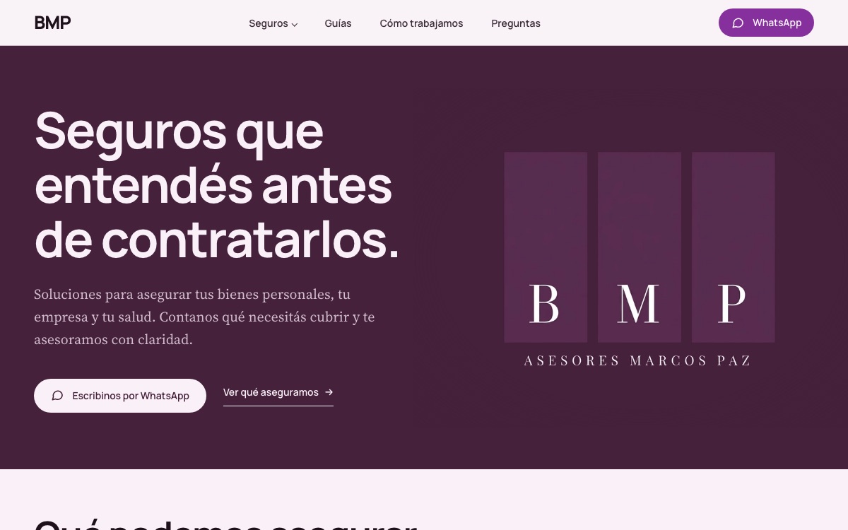 Captura del sitio de BMP · Asesores Marcos Paz
